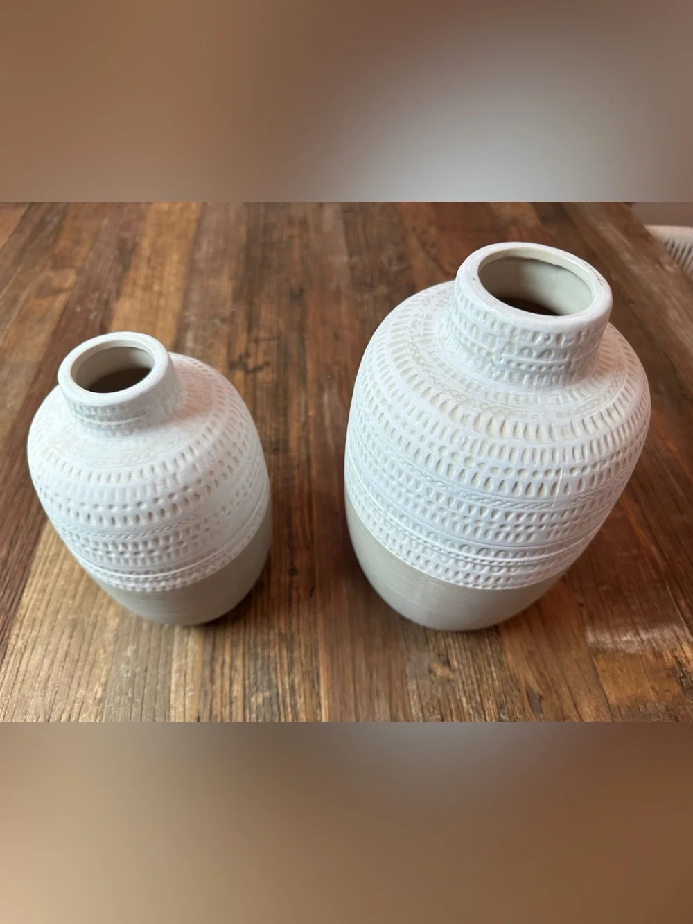 Neutral Textured Ceramic Vase Set - White & Taupe